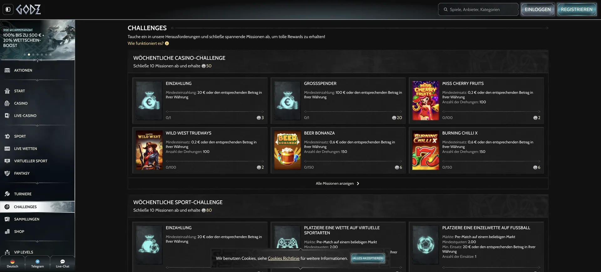 515 De Challenges Godz Casino Bonus ohne Einzahlung: 515 De Challenges