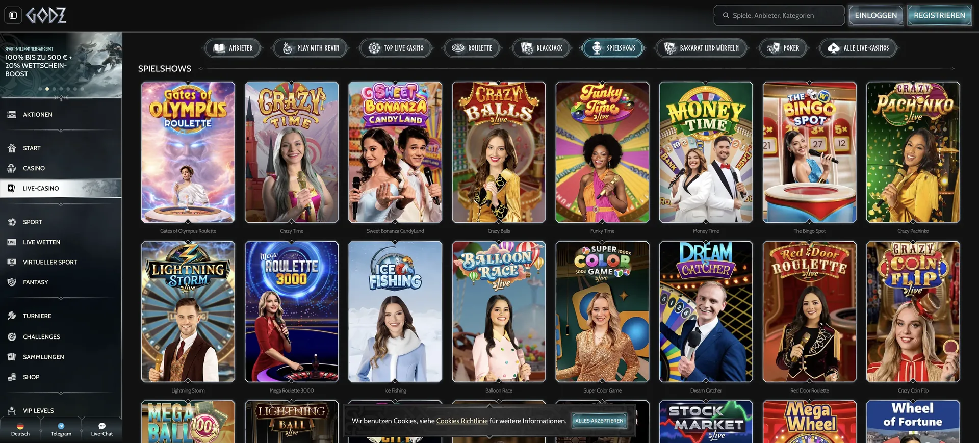 515 De Spielshows Godz Casino Bonus ohne Einzahlung: 515 De Spielshows